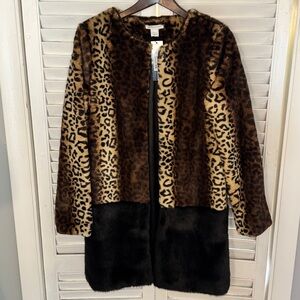 Glamorous x Nasty Gal Faux Fur Coat NWT | Leopard Print & Black Panel Size M